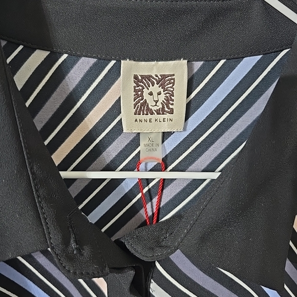 Anne Klein Black Forest Devonshire diagonal stripe, button up blouse size XL - Picture 3 of 9